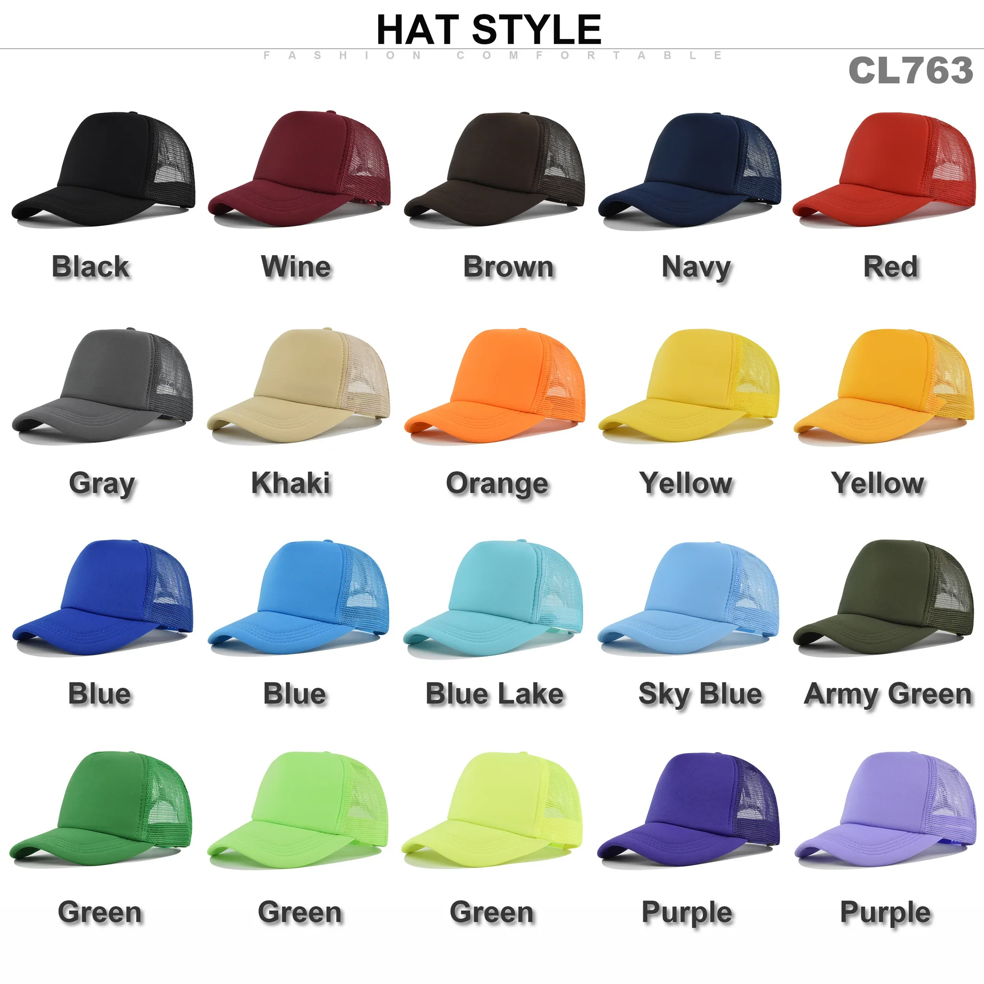 Trucker Cap Mesh - Cappellino da baseball unisex, modello semplice,